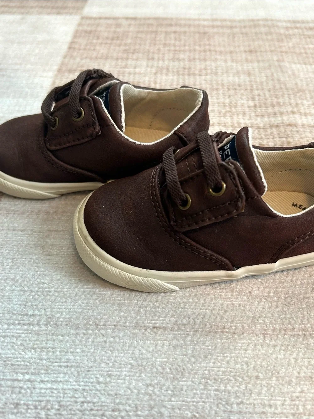 Sperry Striper II Crib Jr. Baby Kids Memory Foam Brown Shoes Sneakers